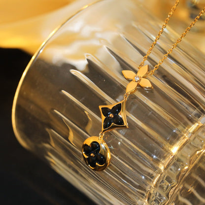 [Auream]STAR AND SUN ONYX PINK GOLD NECKLACE