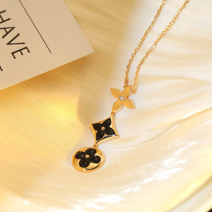 [Auream]STAR AND SUN ONYX PINK GOLD NECKLACE