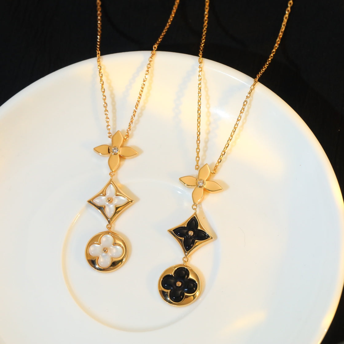 [Auream]STAR AND SUN ONYX PINK GOLD NECKLACE