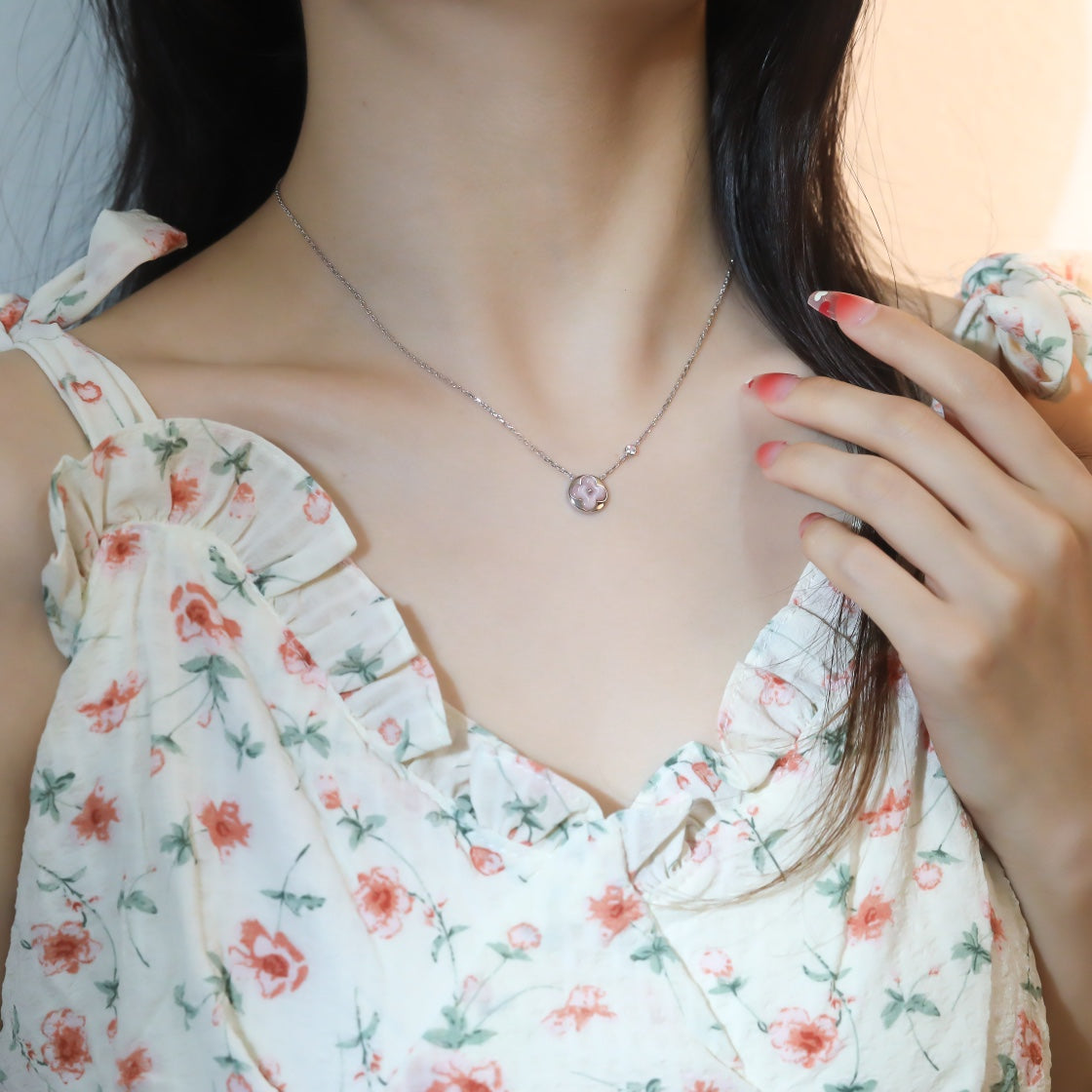 [Auream]SUN PEDANT PINK GOLD 1 DIAMOND NECKLACE