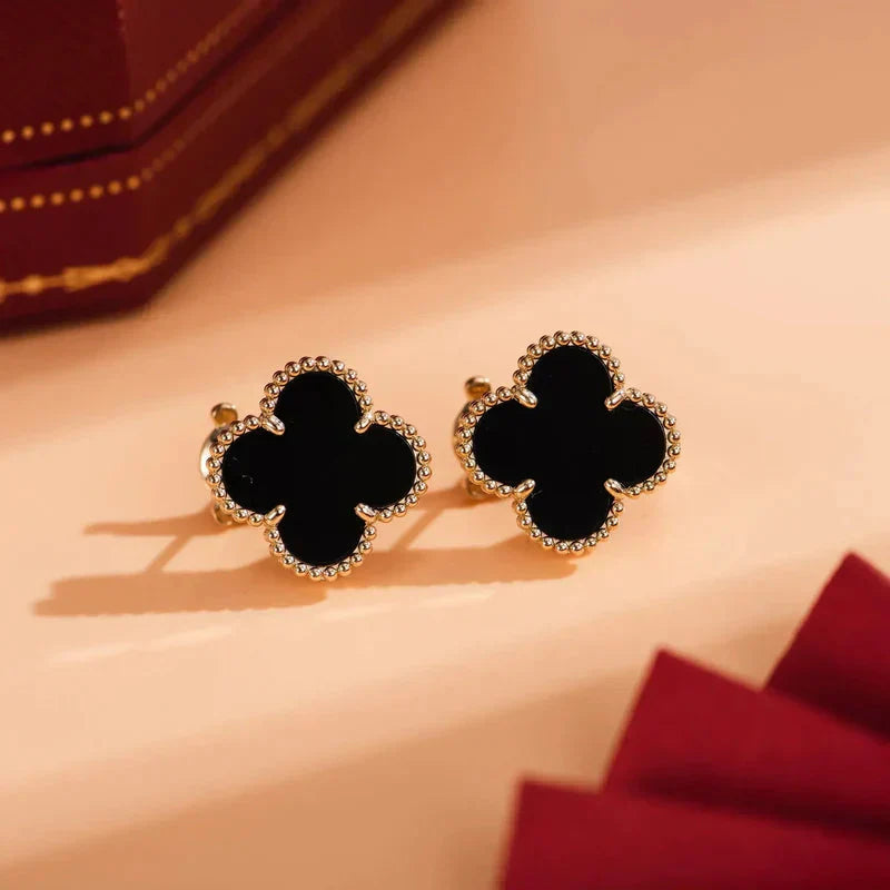 [Auream]CLOVER MEDIUM 1 MOTIFS  ONYX STUD EARRINGS