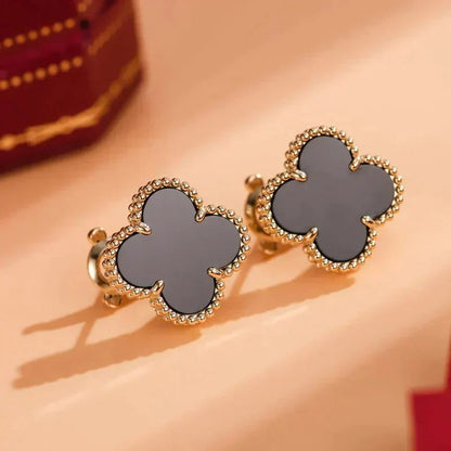 [Auream]CLOVER MEDIUM 1 MOTIFS  ONYX STUD EARRINGS
