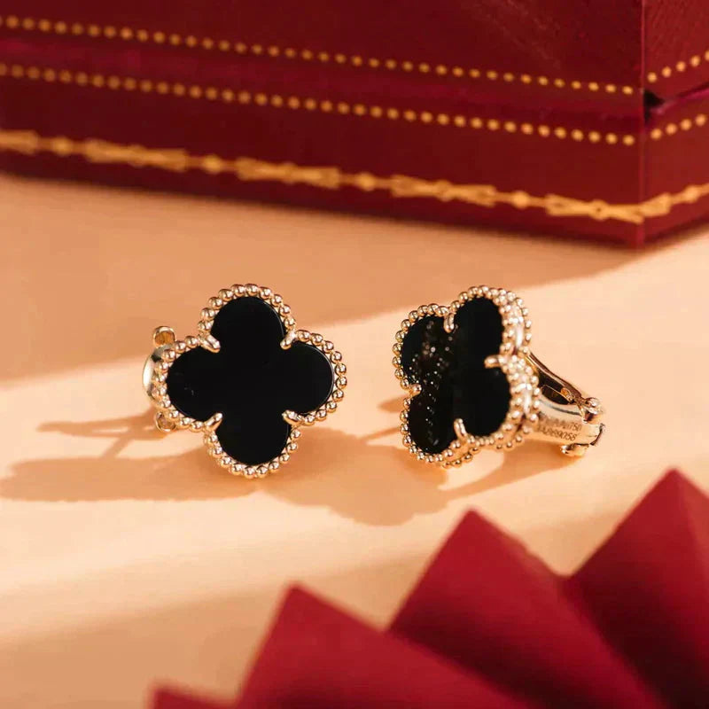 [Auream]CLOVER MEDIUM 1 MOTIFS  ONYX STUD EARRINGS