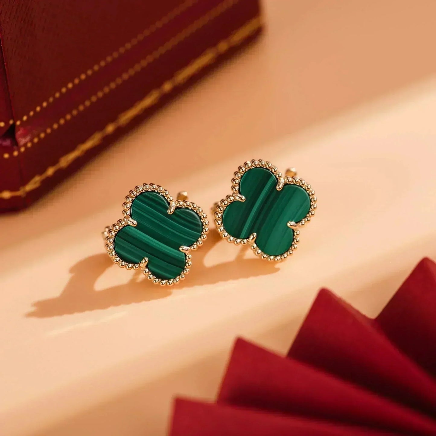 [Auream]CLOVER MEDIUM 1 MOTIFS MALACHITE  EARRINGS