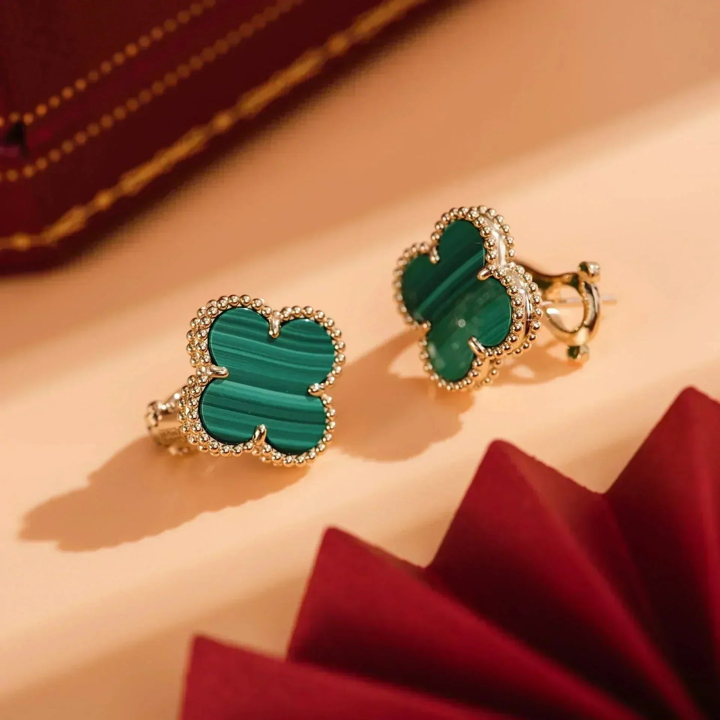 [Auream]CLOVER MEDIUM 1 MOTIFS MALACHITE  EARRINGS