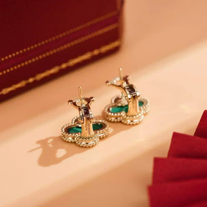 [Auream]CLOVER MEDIUM 1 MOTIFS MALACHITE  EARRINGS