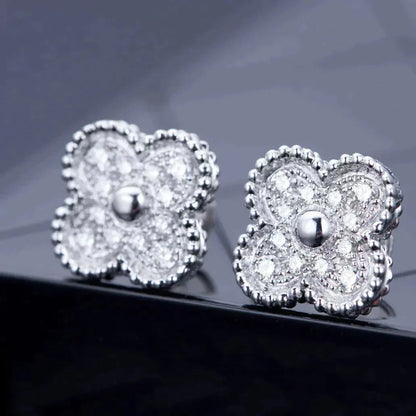 [Auream]CLOVER 1 MOTIFS DIAMOND STUD EARRINGS SILVER