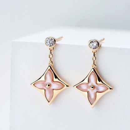 [Auream]DOUBLE STAR PINK GOLD MOP DROP EARRINGS
