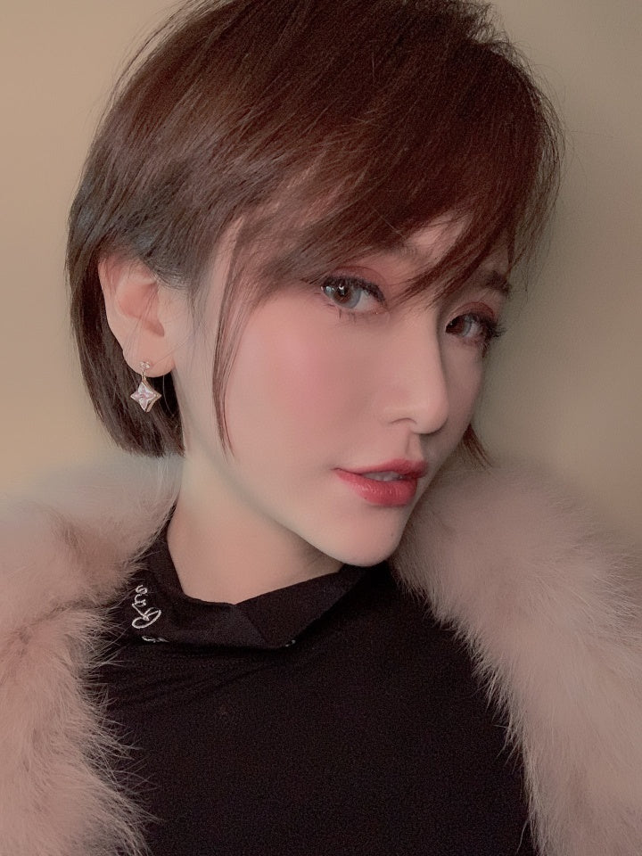 [Auream]DOUBLE STAR PINK GOLD MOP DROP EARRINGS