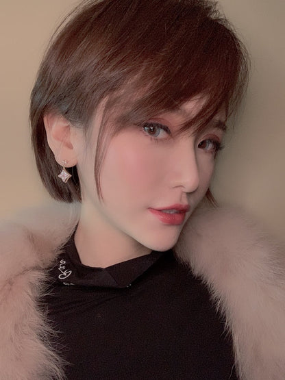 [Auream]DOUBLE STAR PINK GOLD MOP DROP EARRINGS