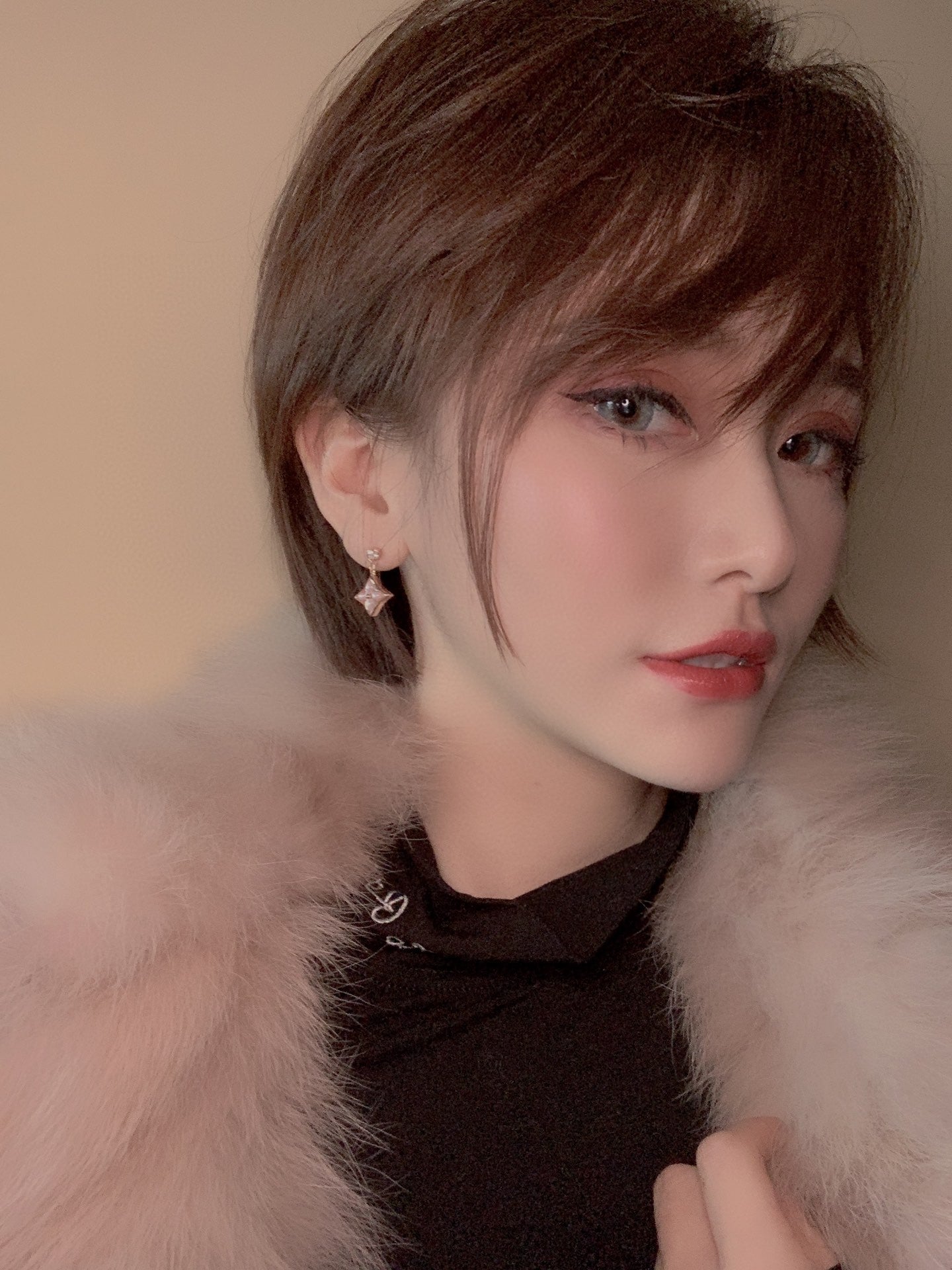 [Auream]DOUBLE STAR PINK GOLD MOP DROP EARRINGS