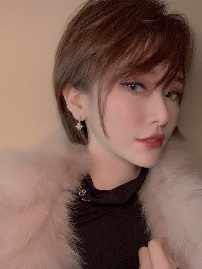 [Auream]DOUBLE STAR PINK GOLD MOP DROP EARRINGS