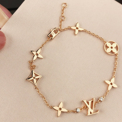 [Auream]STAR AND SUN 7 MOTIFS GOLD BRACELET
