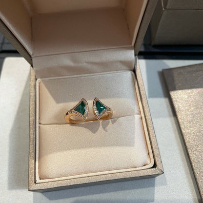 [Auream]DREAM MALACHITE DIAMOND OPEN RING