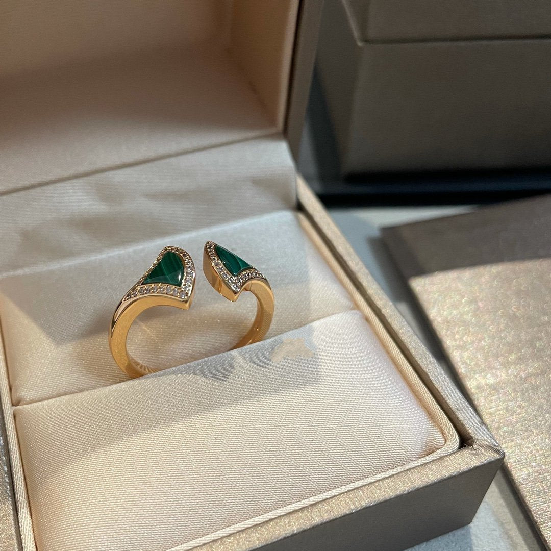 [Auream]DREAM MALACHITE DIAMOND OPEN RING