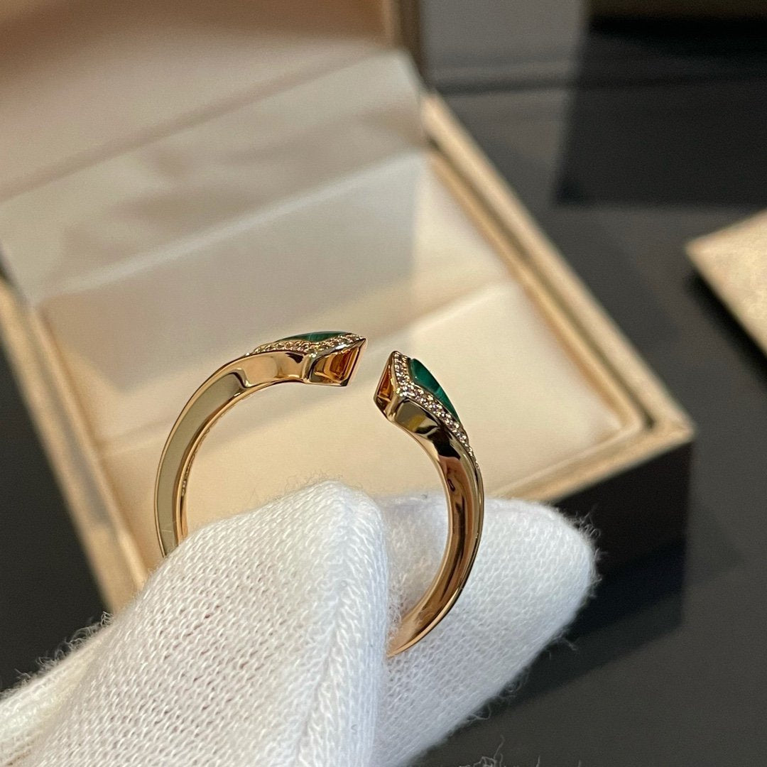 [Auream]DREAM MALACHITE DIAMOND OPEN RING