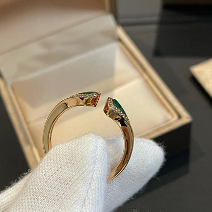 [Auream]DREAM MALACHITE DIAMOND OPEN RING
