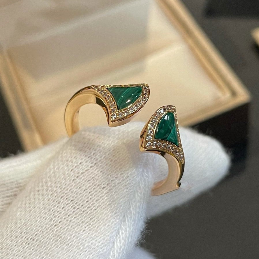[Auream]DREAM MALACHITE DIAMOND OPEN RING