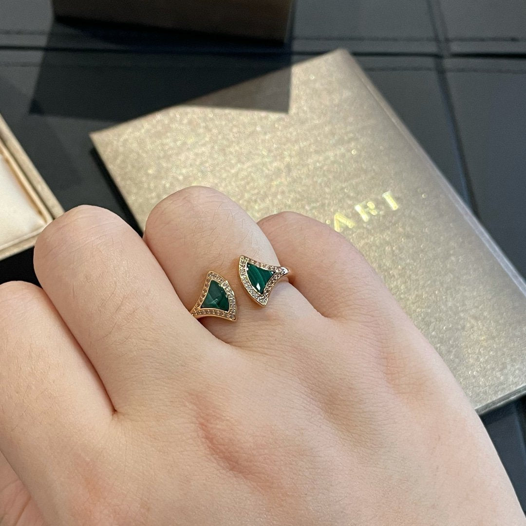 [Auream]DREAM MALACHITE DIAMOND OPEN RING