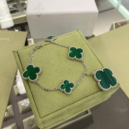 [Auream]CLOVER 5 MOTIFS SIVLER MALACHITE BRACELET