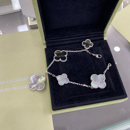 [Auream]CLOVER 5 MOTIFS SIVLER DARK MOP BRACELET