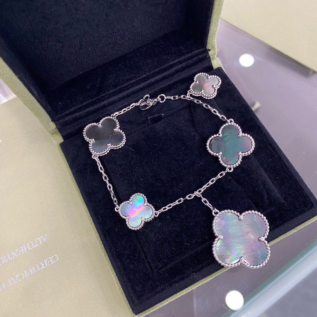 [Auream]CLOVER 5 MOTIFS SIVLER DARK MOP BRACELET