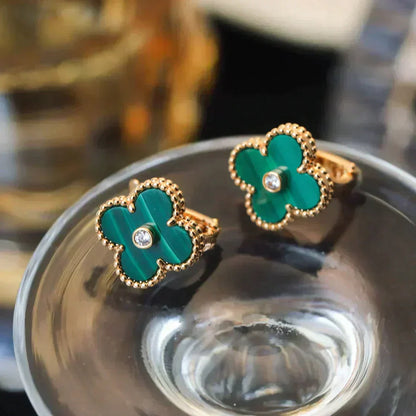 [Auream]CLOVER MEDIUM 1 MOTIFS MALACHITE DIAMOND EARRINGS