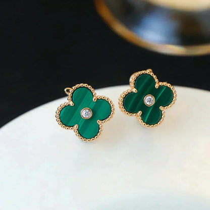[Auream]CLOVER MEDIUM 1 MOTIFS MALACHITE DIAMOND EARRINGS