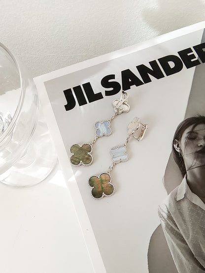 [Auream]CLOVER 3 MOTIFS CHALCEDONY DARK MOP SILVER EARRINGS