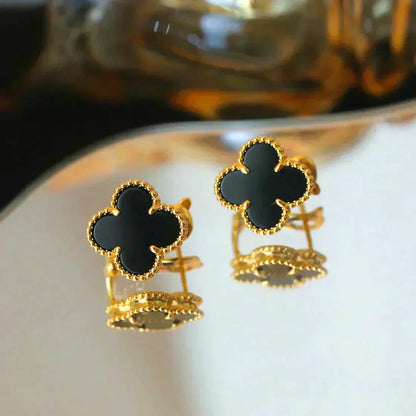 [Auream]CLOVER MEDIUM 1 MOTIFS  ONYX STUD EARRINGS