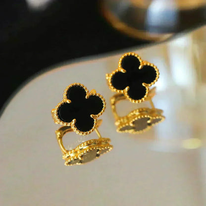 [Auream]CLOVER MEDIUM 1 MOTIFS  ONYX STUD EARRINGS