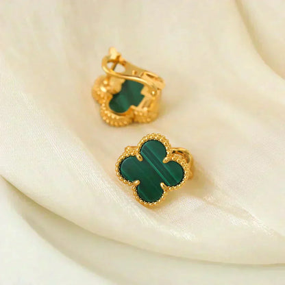 [Auream]CLOVER MEDIUM 1 MOTIFS MALACHITE  EARRINGS