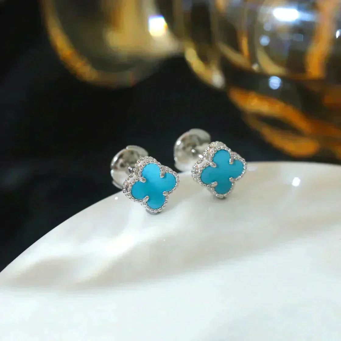 [Auream]CLOVER MINI 9.5MM ONYX STUD EARRINGS SILVER