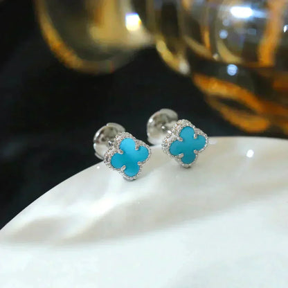 [Auream]CLOVER MINI 9.5MM ONYX STUD EARRINGS SILVER