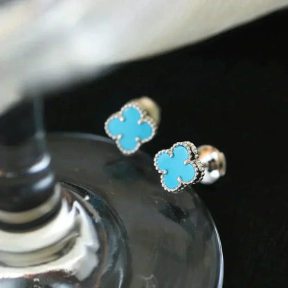[Auream]CLOVER MINI 9.5MM ONYX STUD EARRINGS SILVER