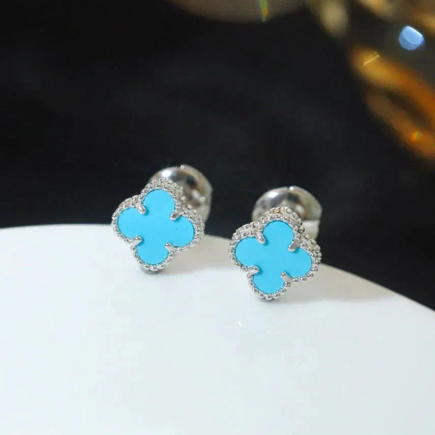[Auream]CLOVER MINI 9.5MM ONYX STUD EARRINGS SILVER