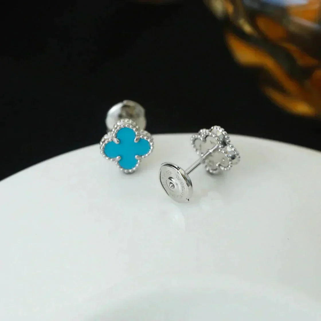 [Auream]CLOVER MINI 9.5MM ONYX STUD EARRINGS SILVER