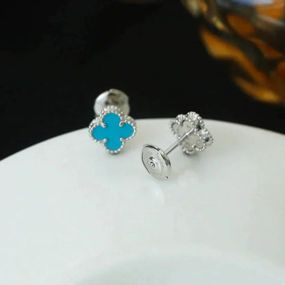 [Auream]CLOVER MINI 9.5MM ONYX STUD EARRINGS SILVER