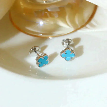 [Auream]CLOVER MINI 9.5MM ONYX STUD EARRINGS SILVER