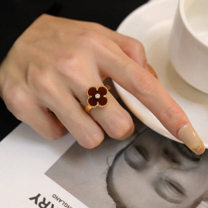 [Auream]CLOVER CARNELIAN RING ROSE GOLD DIAMOND
