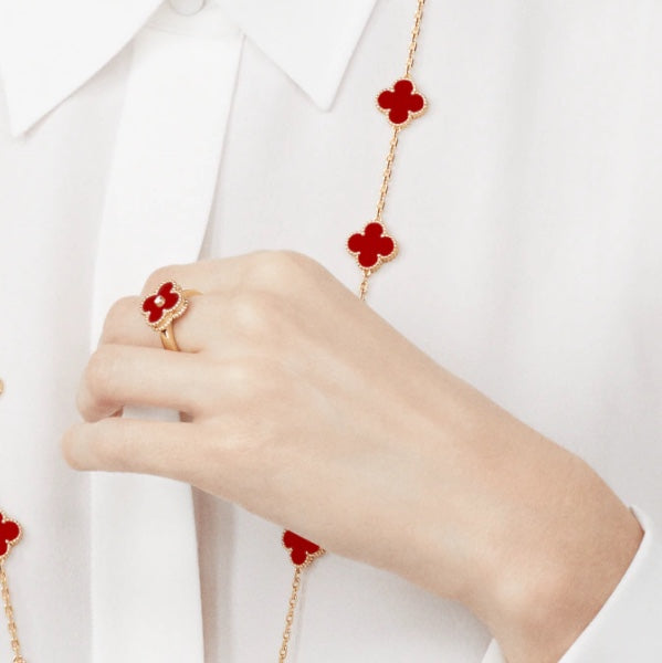 [Auream]CLOVER CARNELIAN RING ROSE GOLD DIAMOND