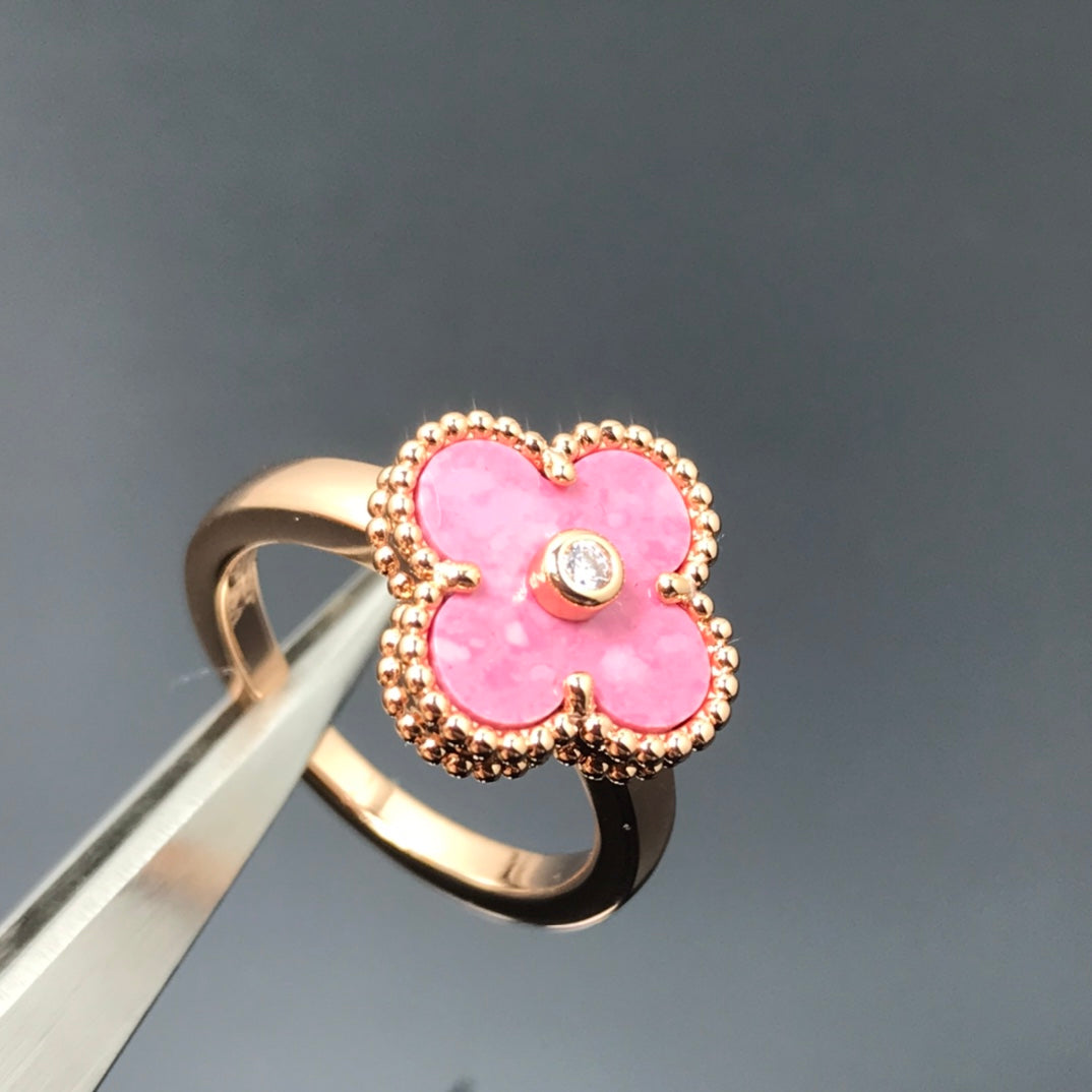 [Auream]CLOVER RHODONITE ROSE GOLD RING