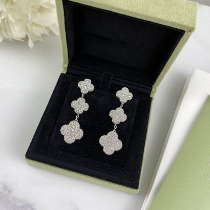 [Auream]CLOVER 3 MOTIF DIAMOND SILVER DROP EARRINGS