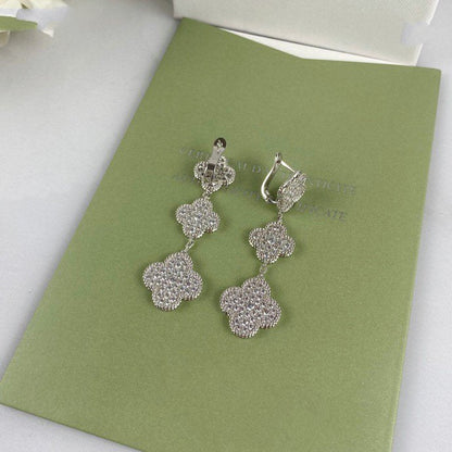 [Auream]CLOVER 3 MOTIF DIAMOND SILVER DROP EARRINGS