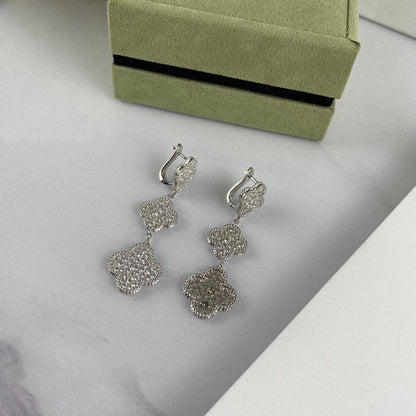[Auream]CLOVER 3 MOTIF DIAMOND SILVER DROP EARRINGS