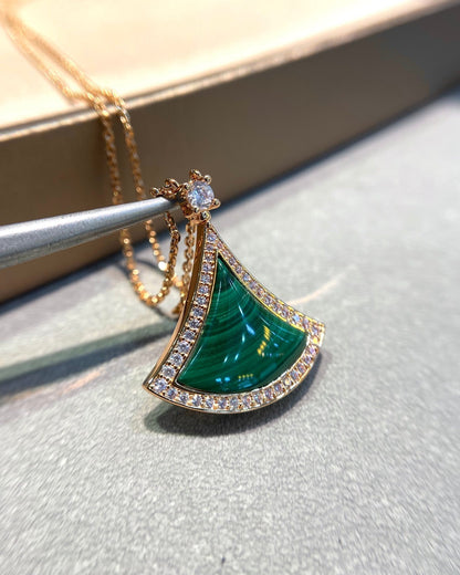 [Auream]DREAM MALACHITE DIAMOND PAVED PINK GOLD NECKLACE