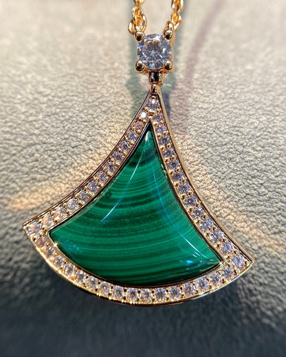 [Auream]DREAM MALACHITE DIAMOND PAVED PINK GOLD NECKLACE