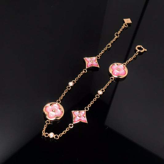[Auream]STAR AND SUN 4 MOTIF PINK MOP PINK GOLD BRACELET