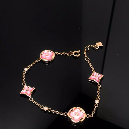 [Auream]STAR AND SUN 4 MOTIF PINK MOP PINK GOLD BRACELET