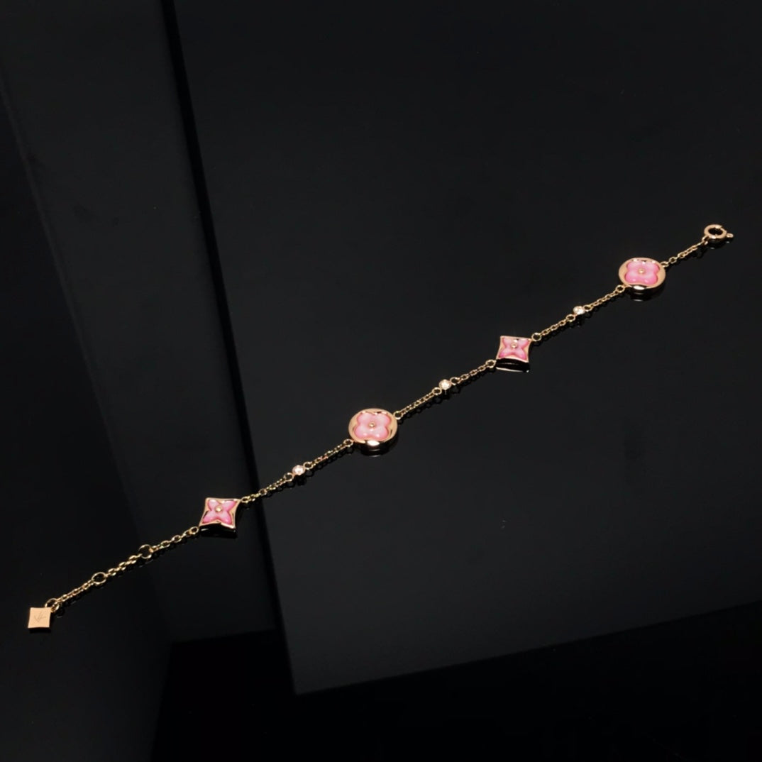 [Auream]STAR AND SUN 4 MOTIF PINK MOP PINK GOLD BRACELET